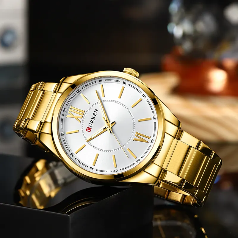 Curren Gold-tone White Dial Men’s Watch | 8423